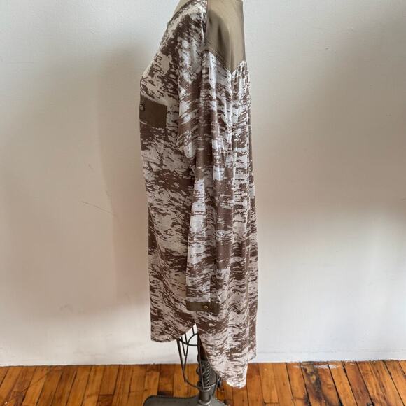 3.1 PHILLIP LIM Sheer Abstract Burnout Print Taupe Long Sleeve Midi Shirt Dress - Picture 5 of 9